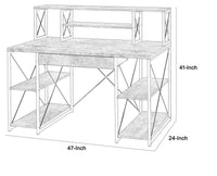 Metal Desk with 4 Open Bottom Shelves and Bookcase Hutch in Gray and Black - BM209610