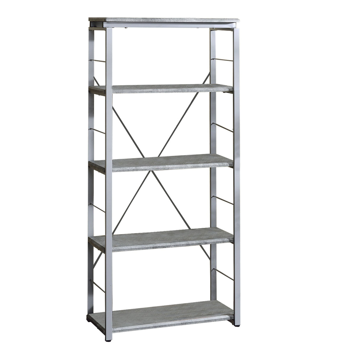 Industrial Bookshelf with 4 Shelves and Open Metal Frame in Silver and Gray - BM209626