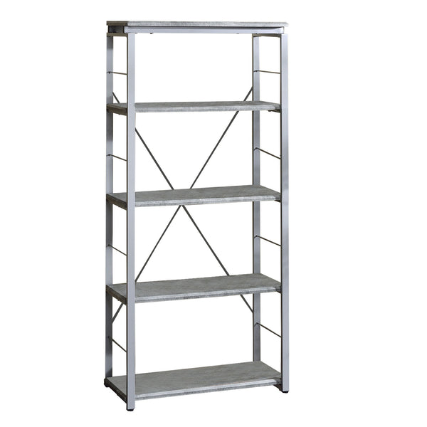 Industrial Bookshelf with 4 Shelves and Open Metal Frame in Silver and Gray - BM209626