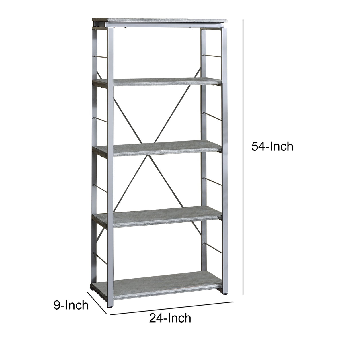 Industrial Bookshelf with 4 Shelves and Open Metal Frame in Silver and Gray - BM209626