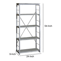 Industrial Bookshelf with 4 Shelves and Open Metal Frame in Silver and Gray - BM209626