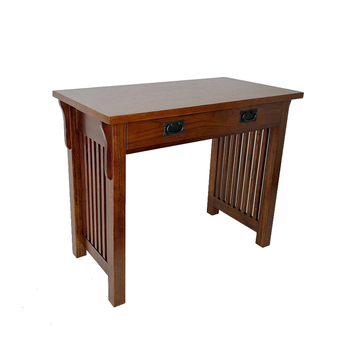 Wooden Frame Writing Desk with 1 Drawer and Slatted Sides, Brown - BM210129