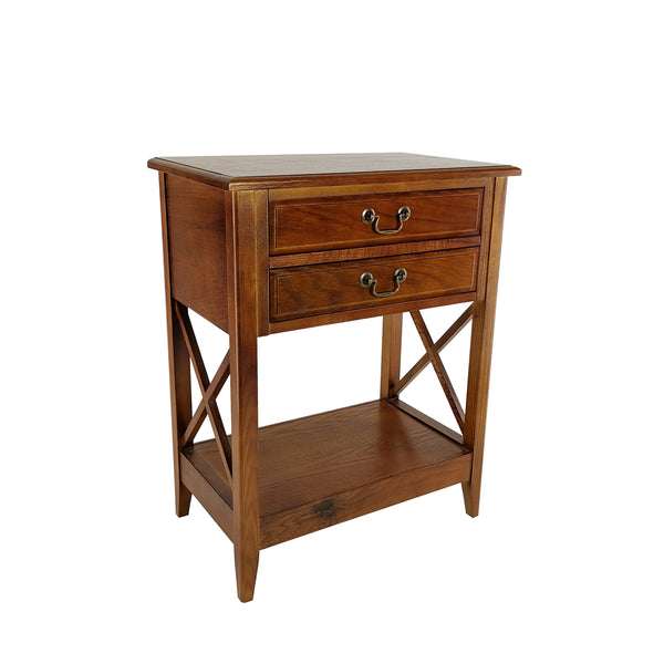 Wooden Nightstand with 2 Drawers and Criss Cross Sides, Brown - BM210138
