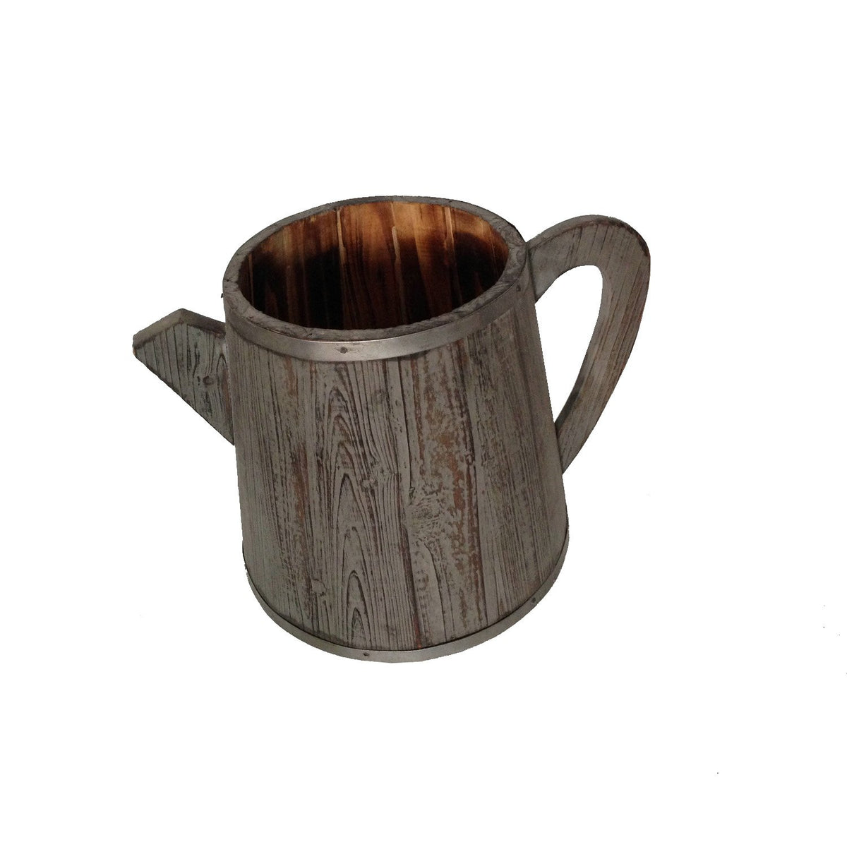 Traditional Wooden Deep Round Kettle Shaped Garden Pot, Gray - BM210388