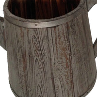 Traditional Wooden Deep Round Kettle Shaped Garden Pot, Gray - BM210388