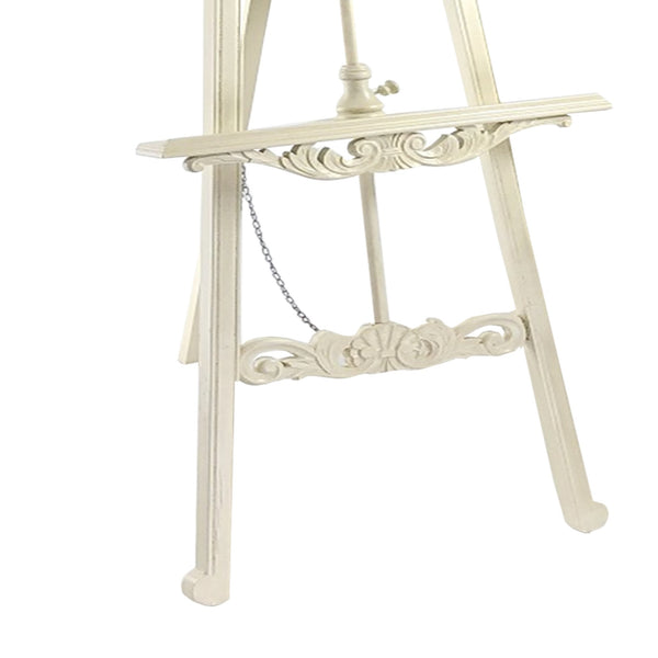 Wooden Hand Carved Tripod Easel with Back Leg Support, White - BM210400
