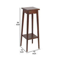 39.5 Inch Plant Stand with Tapered Slanted Legs and Bottom Shelf, Brown - BM210433