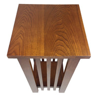 25 Inch Wooden Flower Stand with Slatted Sides and Bottom Shelf, Brown - BM210436