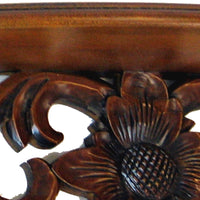 Hand Carved Wooden Floating Wall Shelf in Floral Design, Brown - BM210438