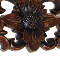 Hand Carved Wooden Floating Wall Shelf in Floral Design, Brown - BM210438