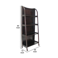 4 Tier Foldable Shelf Display Stand with Plank Style Back, Brown - BM210448