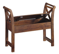 Hinged Seat Storage Wooden Accent Bench with X Braces, Brown - BM210787