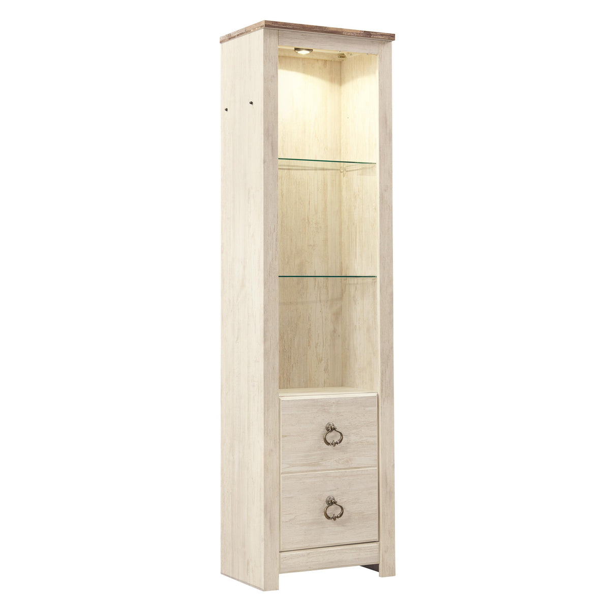 Tall Pier with 1 Door Cabinet and 2 Adjustable Glass Shelves in Antique White - BM210895