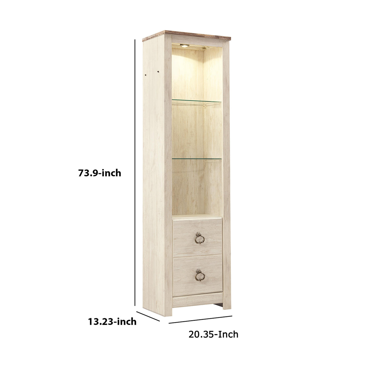 Tall Pier with 1 Door Cabinet and 2 Adjustable Glass Shelves in Antique White - BM210895