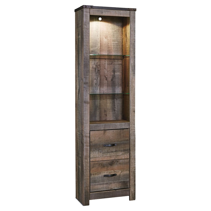 Tall Wooden Pier with 1 Door Cabinet and 2 Adjustable Glass Shelves in Brown - BM210896