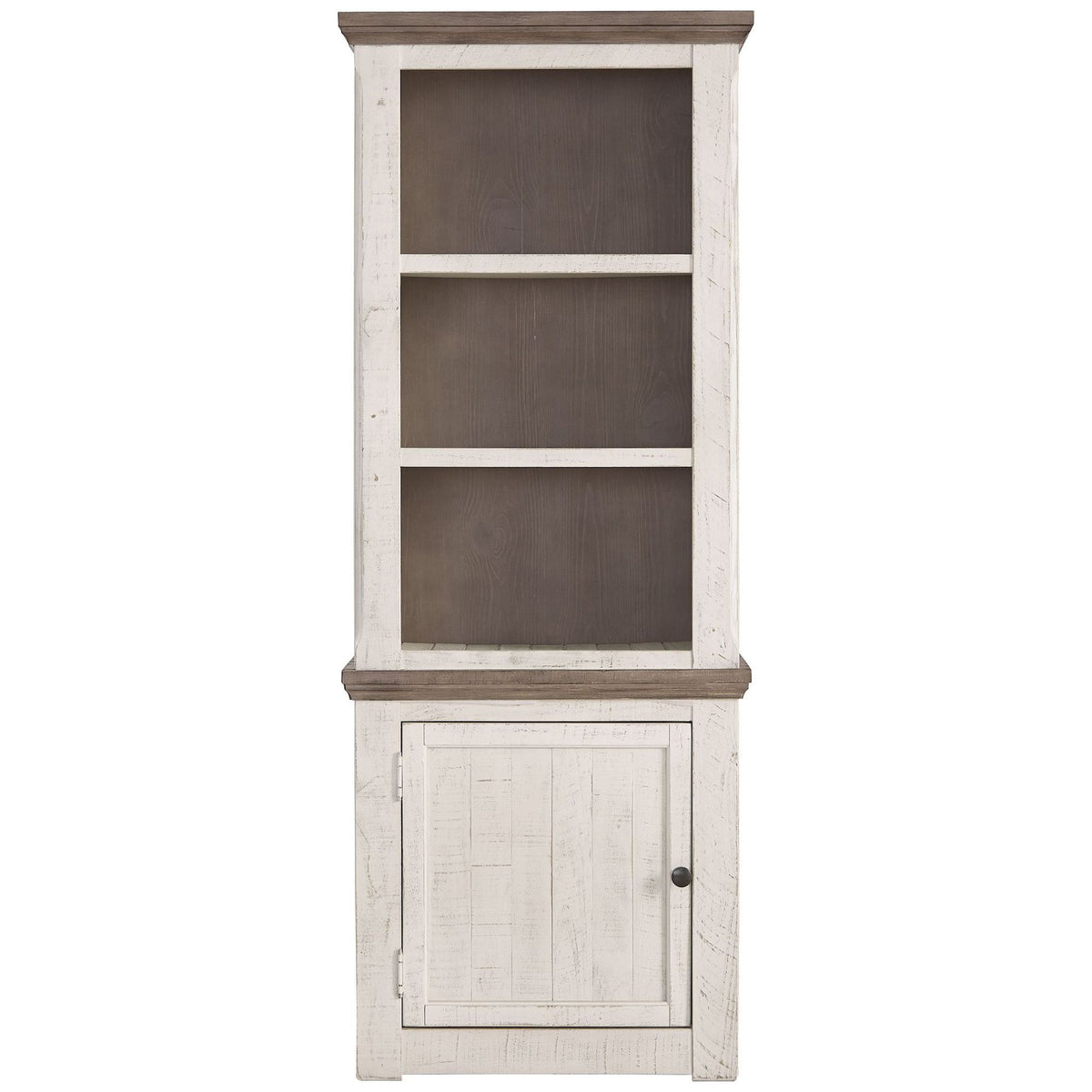 Wooden Left Pier Cabinet with 1 Door and 2 Shelves in Antique White and Brown - BM210951