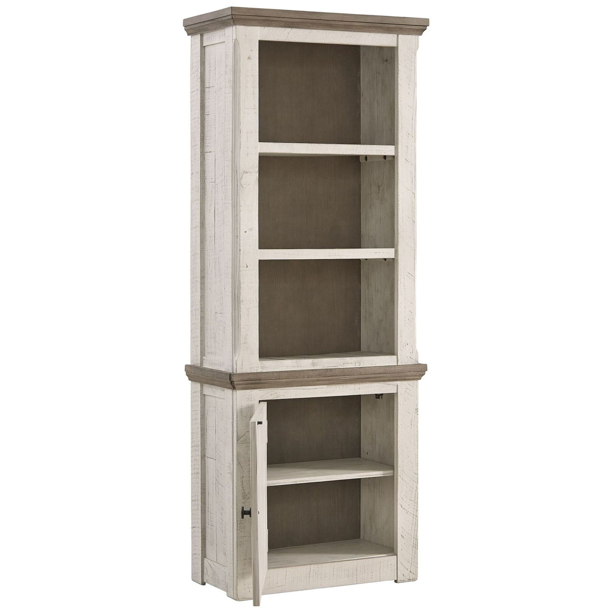 Wooden Left Pier Cabinet with 1 Door and 2 Shelves in Antique White and Brown - BM210951