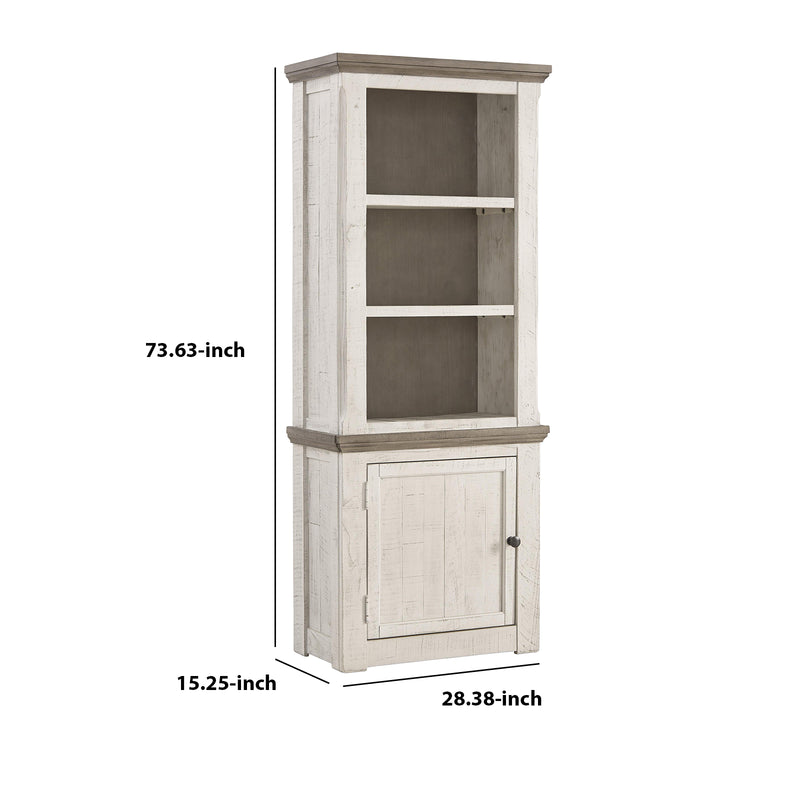 Wooden Left Pier Cabinet with 1 Door and 2 Shelves in Antique White and Brown - BM210951