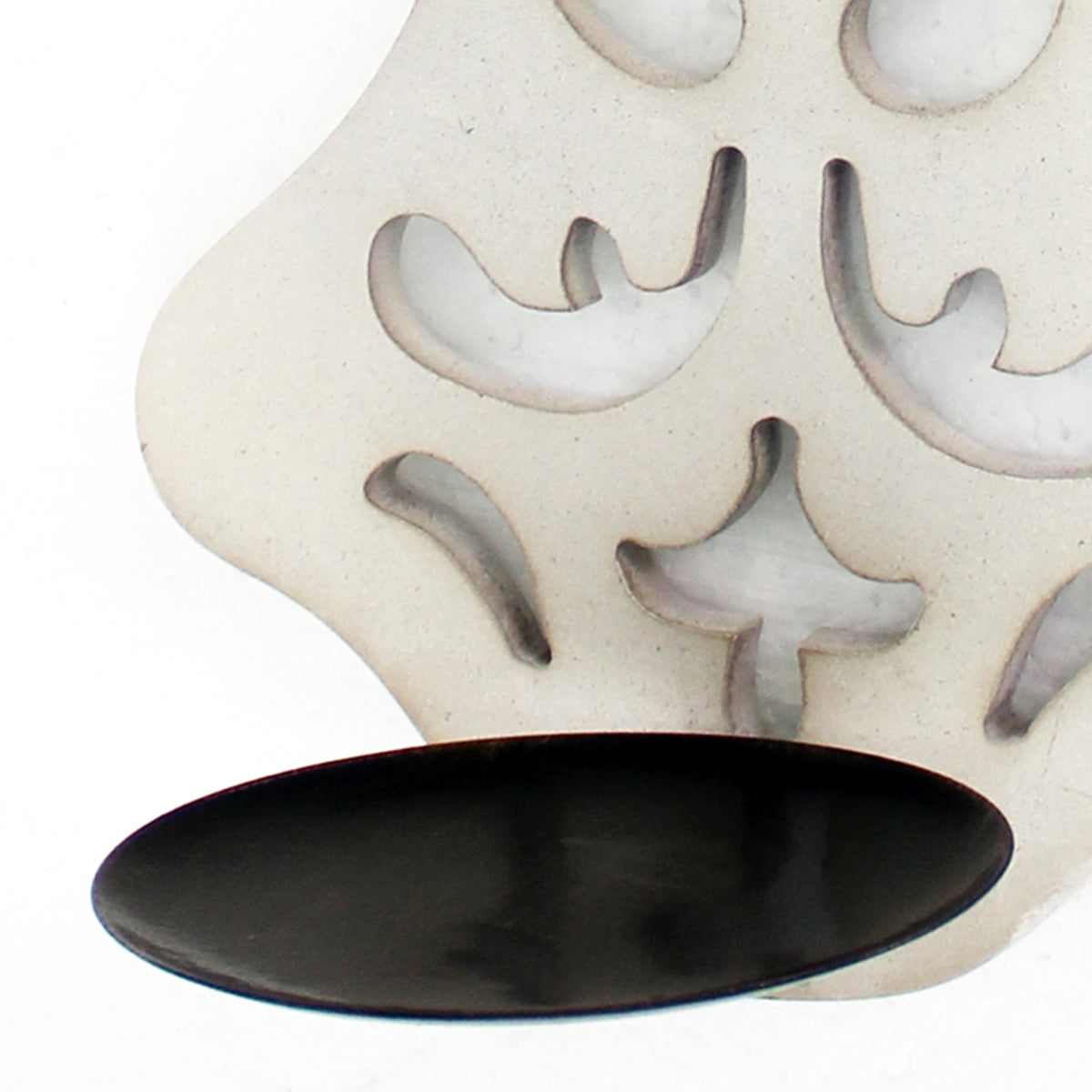 Cross Shaped Wooden Candle Holder with Scrolled Engravings, White - BM211079