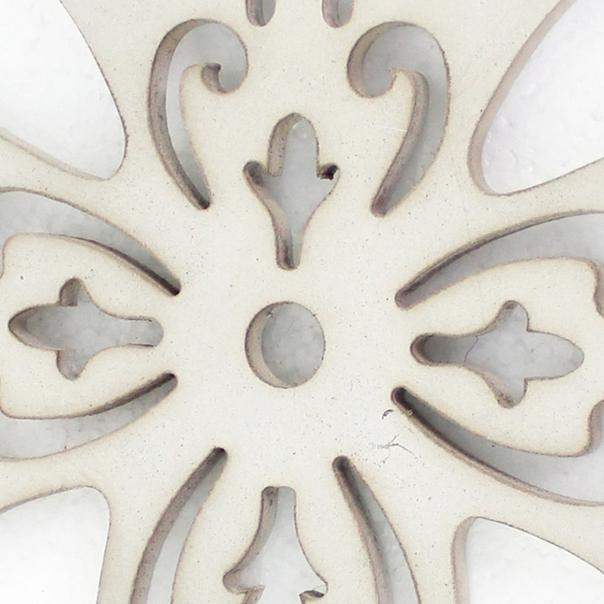Cross Shaped Wooden Candle Holder with Scrolled Engravings, White - BM211079