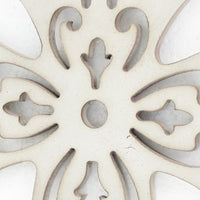 Cross Shaped Wooden Candle Holder with Scrolled Engravings, White - BM211079