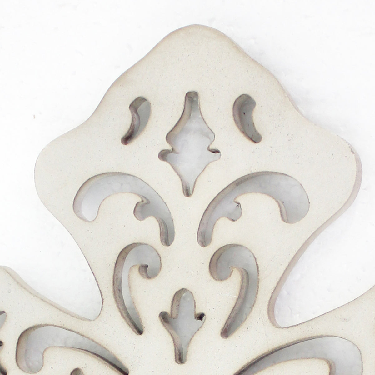 Cross Shaped Wooden Candle Holder with Scrolled Engravings, White - BM211079