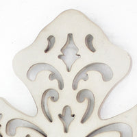 Cross Shaped Wooden Candle Holder with Scrolled Engravings, White - BM211079