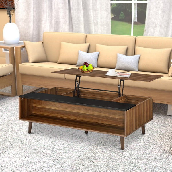 Wooden Coffee Table with Lift Top Storage and 1 Open Shelf in Walnut Brown - BM211086