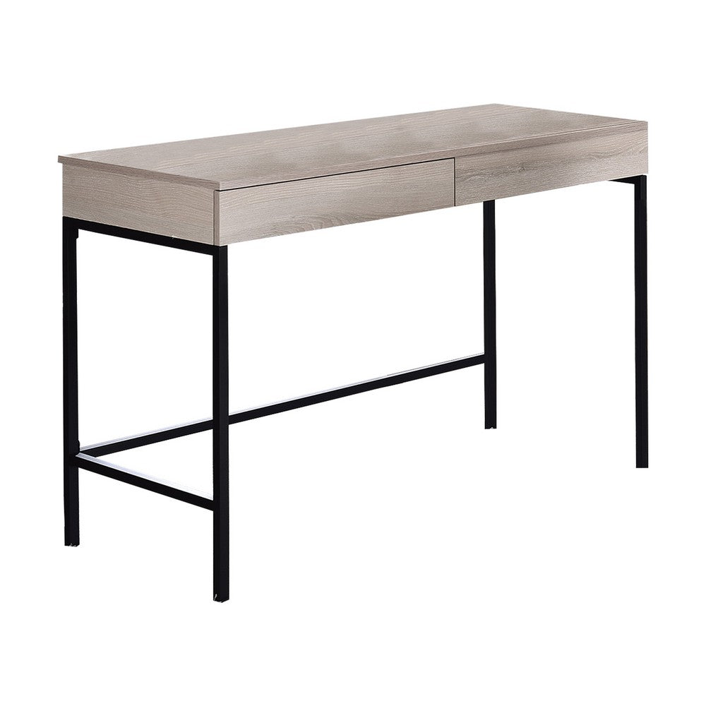 Wooden Desk with 2 Drawers and Metal Frame in Washed White and Black - BM211102