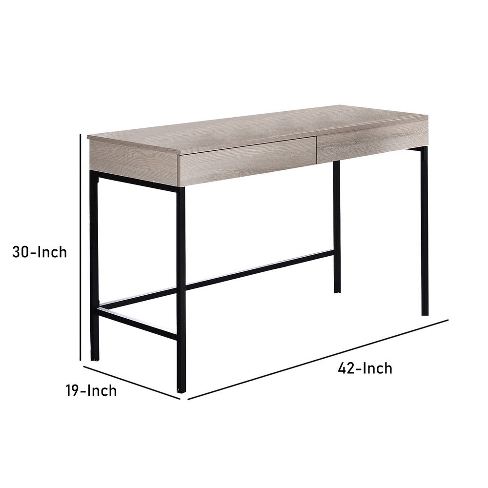 Wooden Desk with 2 Drawers and Metal Frame in Washed White and Black - BM211102