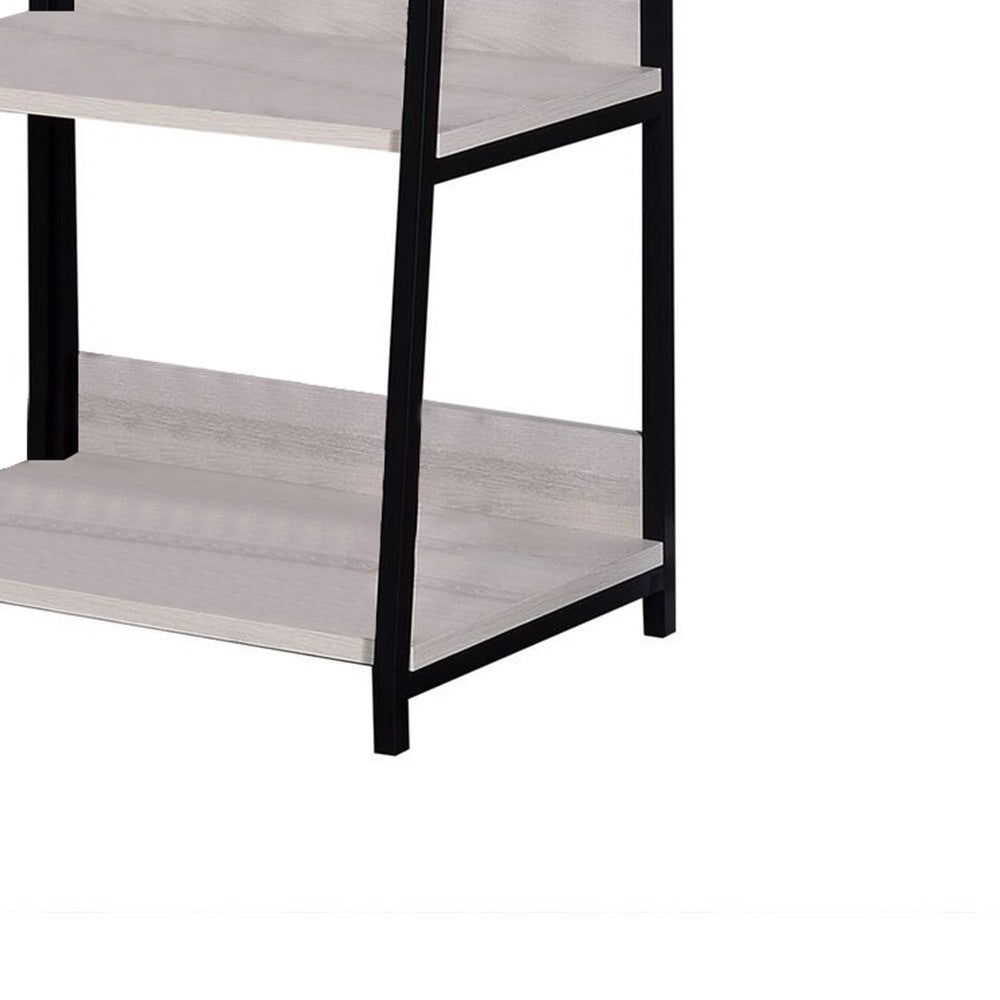Wooden Bookshelf with 3 Open Compartments in Washed White and Black - BM211103