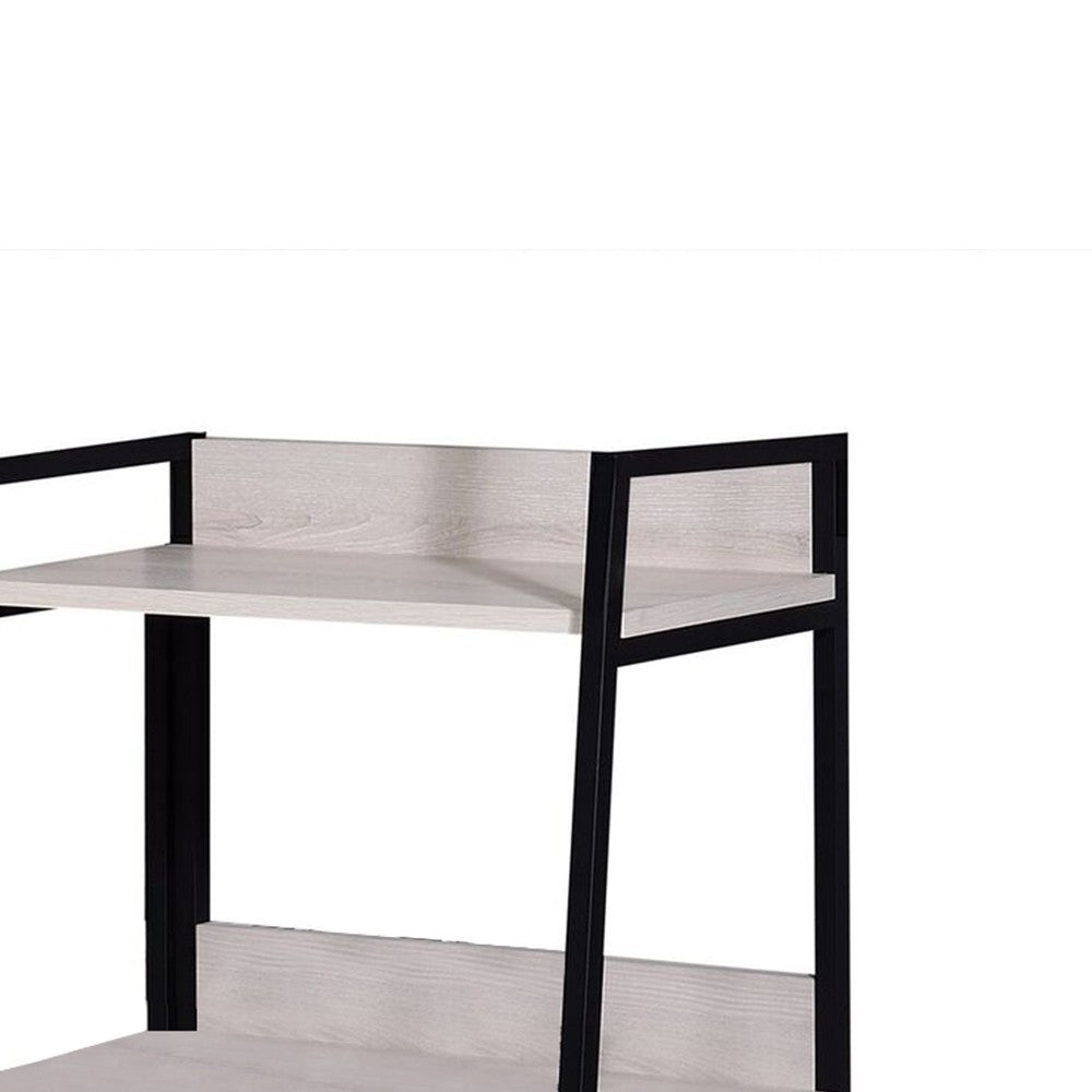 Wooden Bookshelf with 3 Open Compartments in Washed White and Black - BM211103