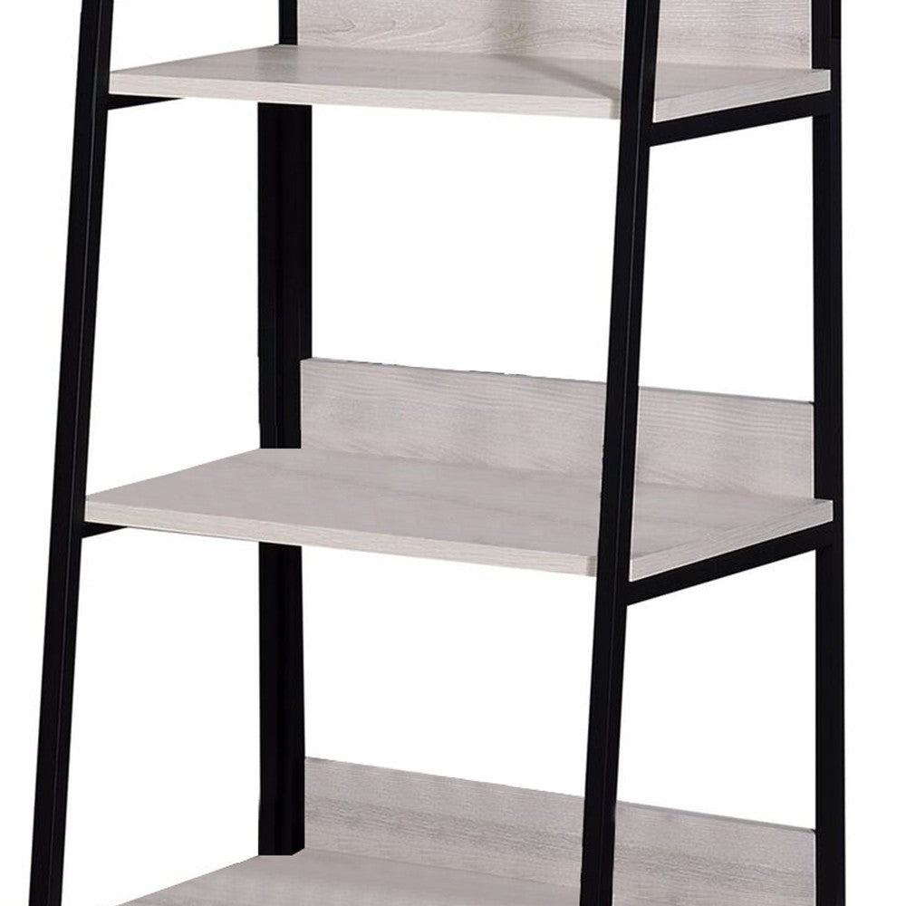 Wooden Bookshelf with 3 Open Compartments in Washed White and Black - BM211103