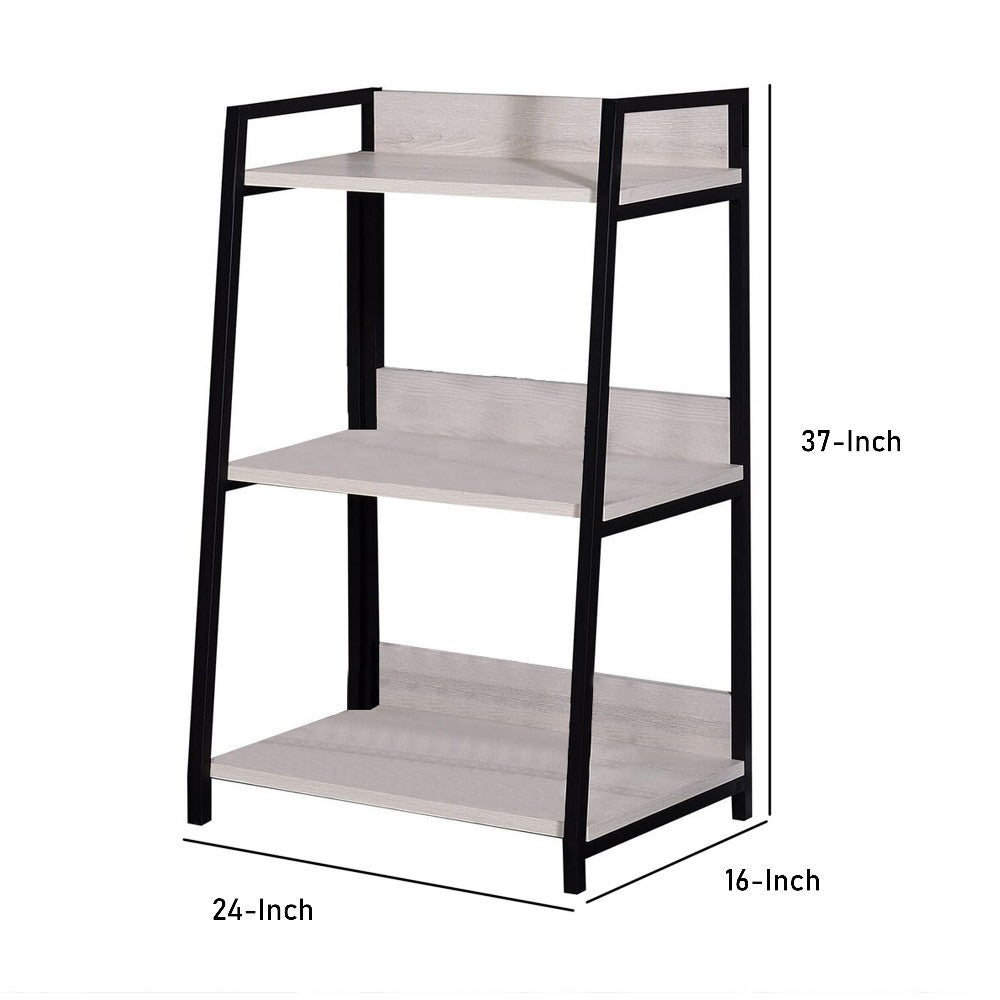 Wooden Bookshelf with 3 Open Compartments in Washed White and Black - BM211103
