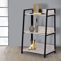Wooden Bookshelf with 3 Open Compartments in Washed White and Black - BM211103