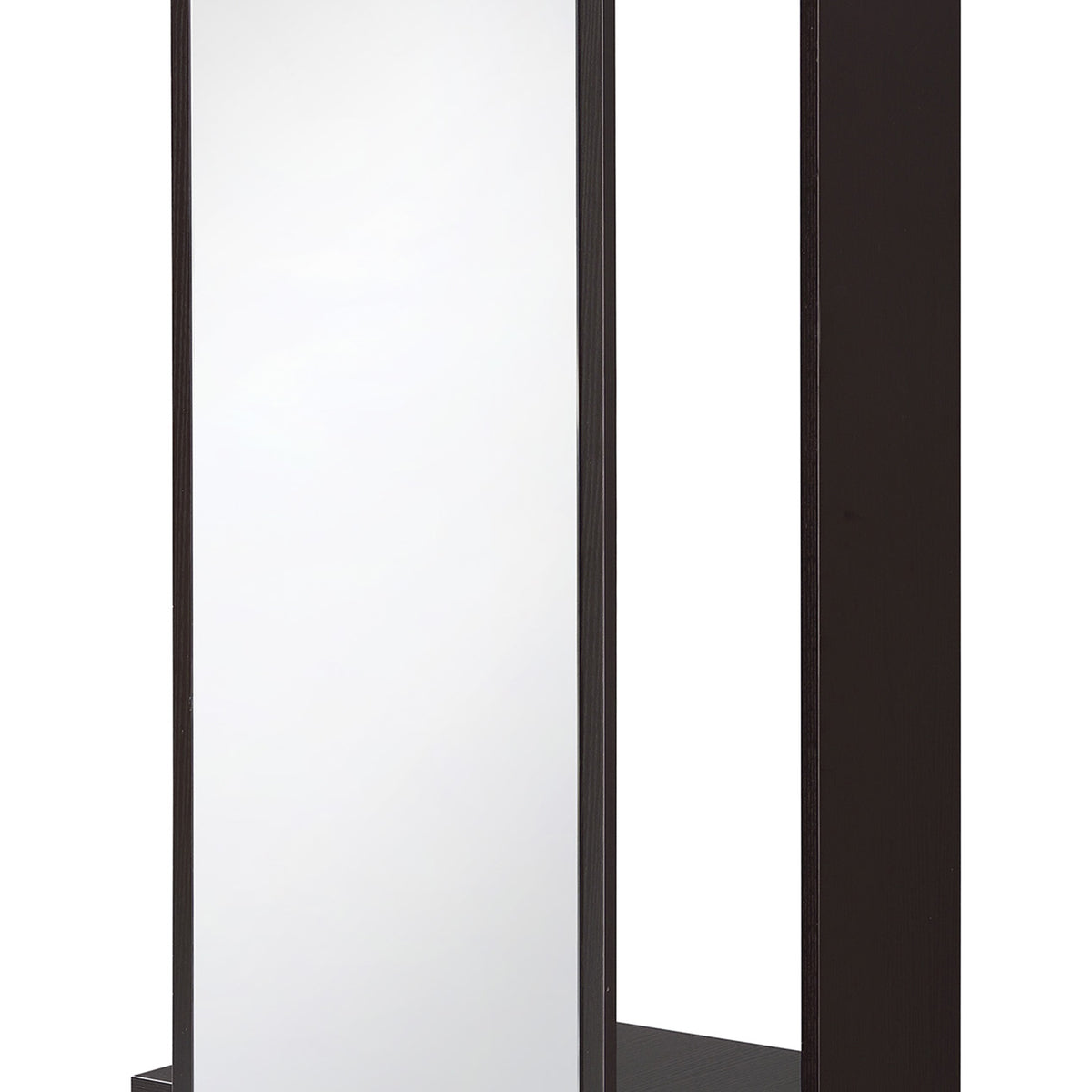 Mirror and Wood Hall Tree with Hanging Rod and Casters in Brown and Silver - BM211137