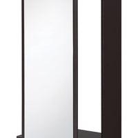 Mirror and Wood Hall Tree with Hanging Rod and Casters in Brown and Silver - BM211137