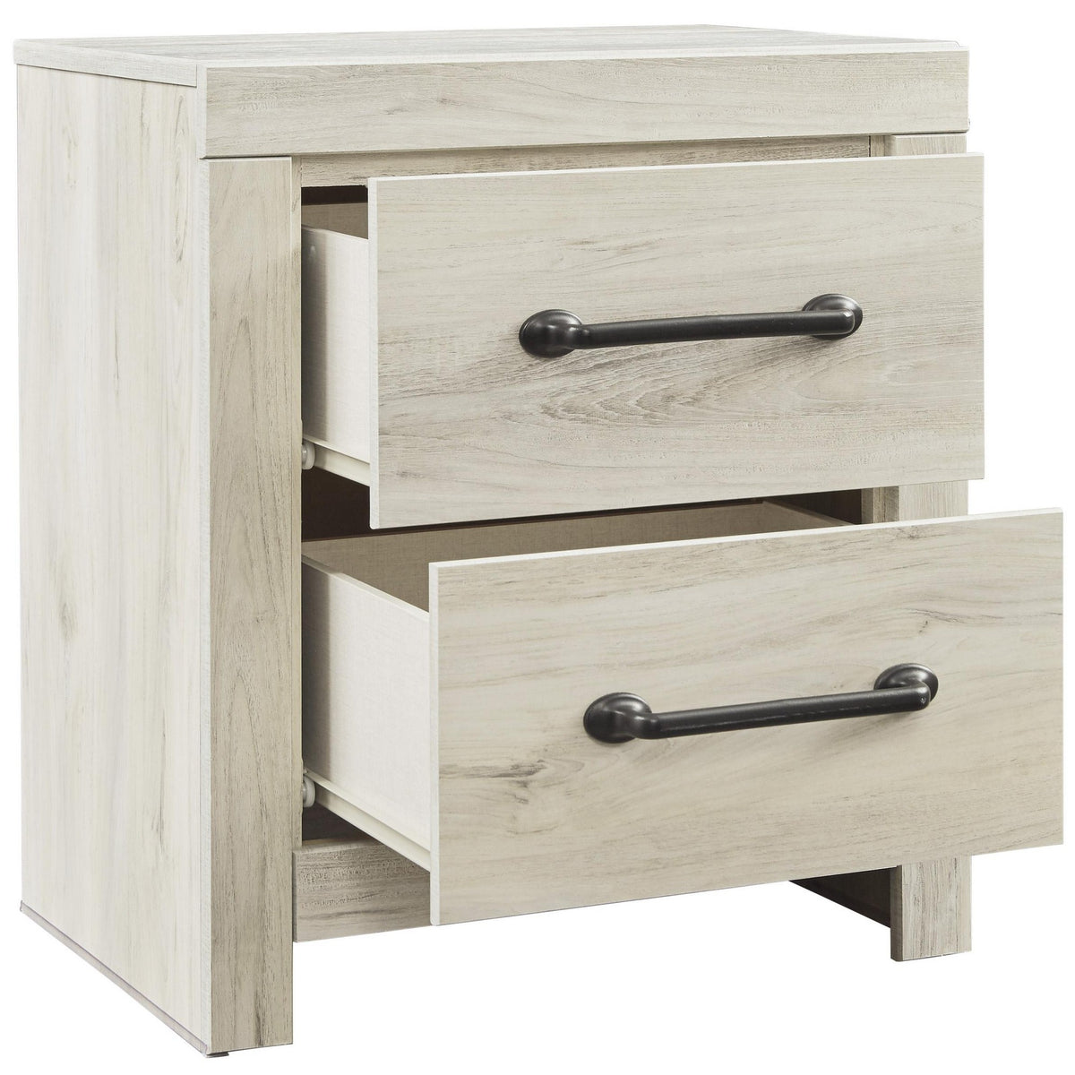 Transitional Wooden Two Drawer Setup Nightstand with Bar Handles in White - BM213351
