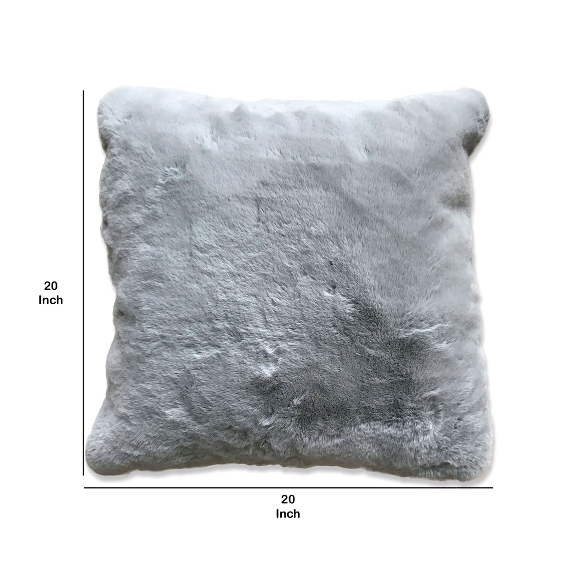 20 X 20 Inch Fabric Accent Pillow with Fur Like Texture, Light Gray - BM214113