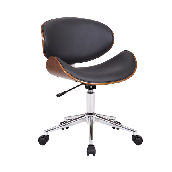 Wooden and Metal Office Chair with Curved Leatherette Seat,Black and Silver - BM214502