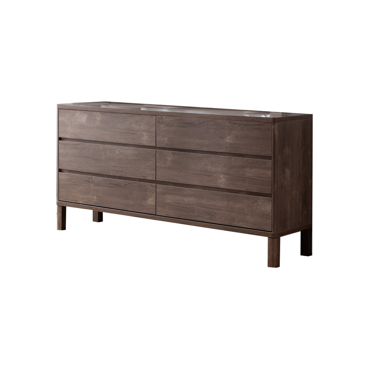 Wooden Frame Dresser with 6 Drawers and Straight Legs, Hazelnut Brown - BM214687