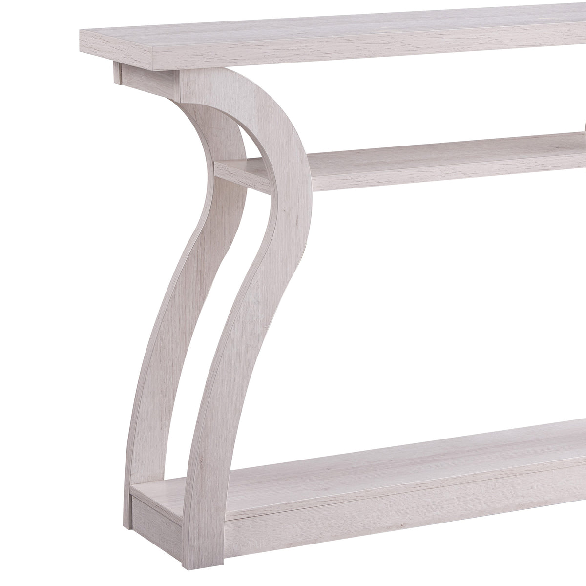 Rectangular Top Wooden Frame Console Table with 2 Bottom Shelves, Off White - BM214730