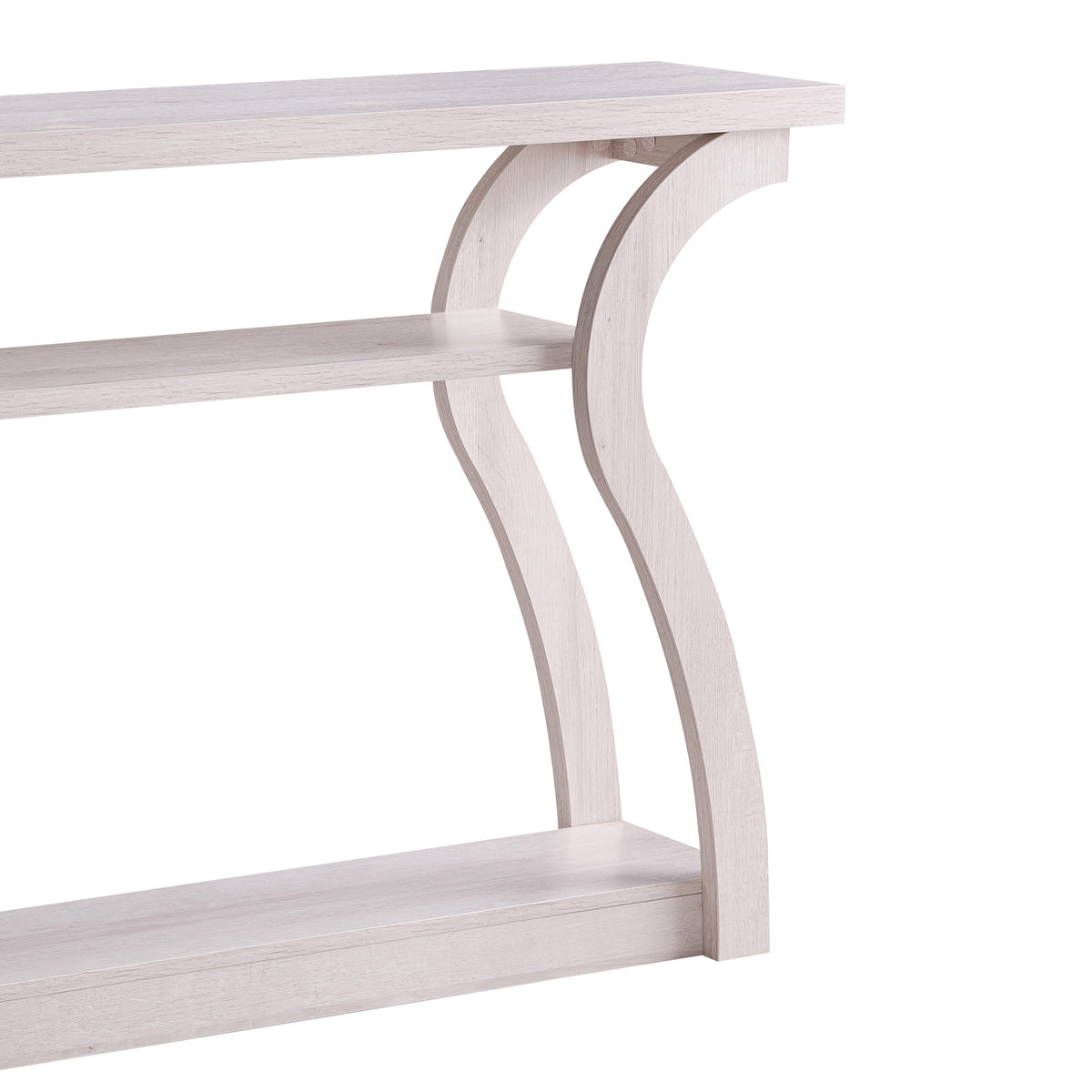 Rectangular Top Wooden Frame Console Table with 2 Bottom Shelves, Off White - BM214730