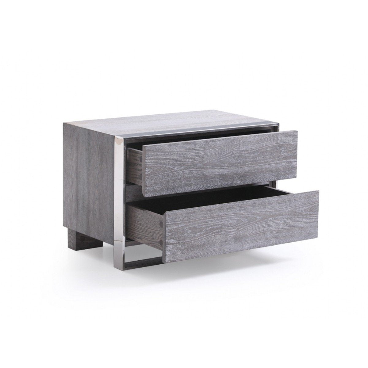 2 Drawer Rectangular Nightstand with Stainless Steel Legs, Gray - BM214881