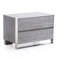 2 Drawer Rectangular Nightstand with Stainless Steel Legs, Gray - BM214881