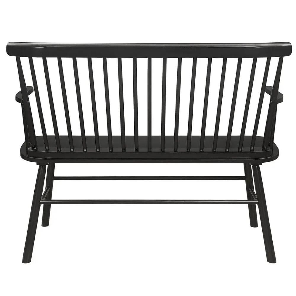Transitional Style Curved Design Spindle Back Bench with Splayed Legs,Black - BM215322