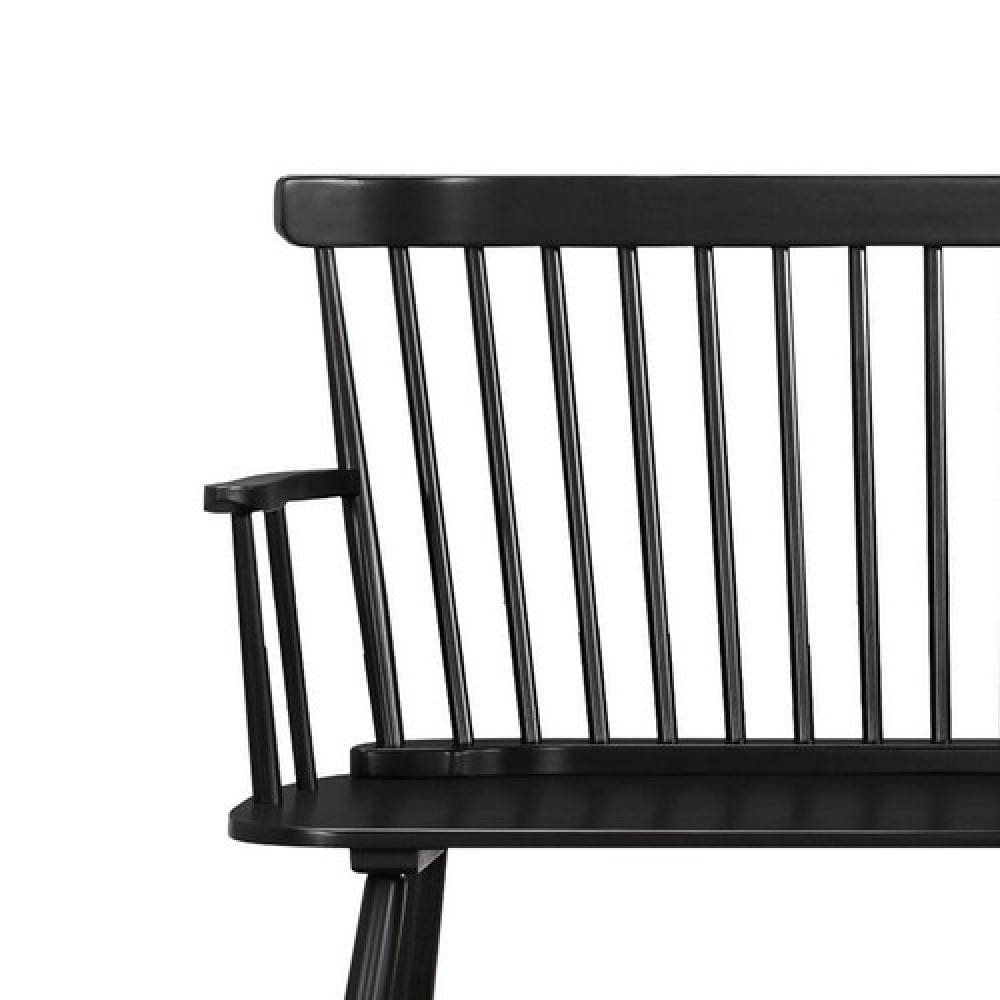 Transitional Style Curved Design Spindle Back Bench with Splayed Legs,Black - BM215322