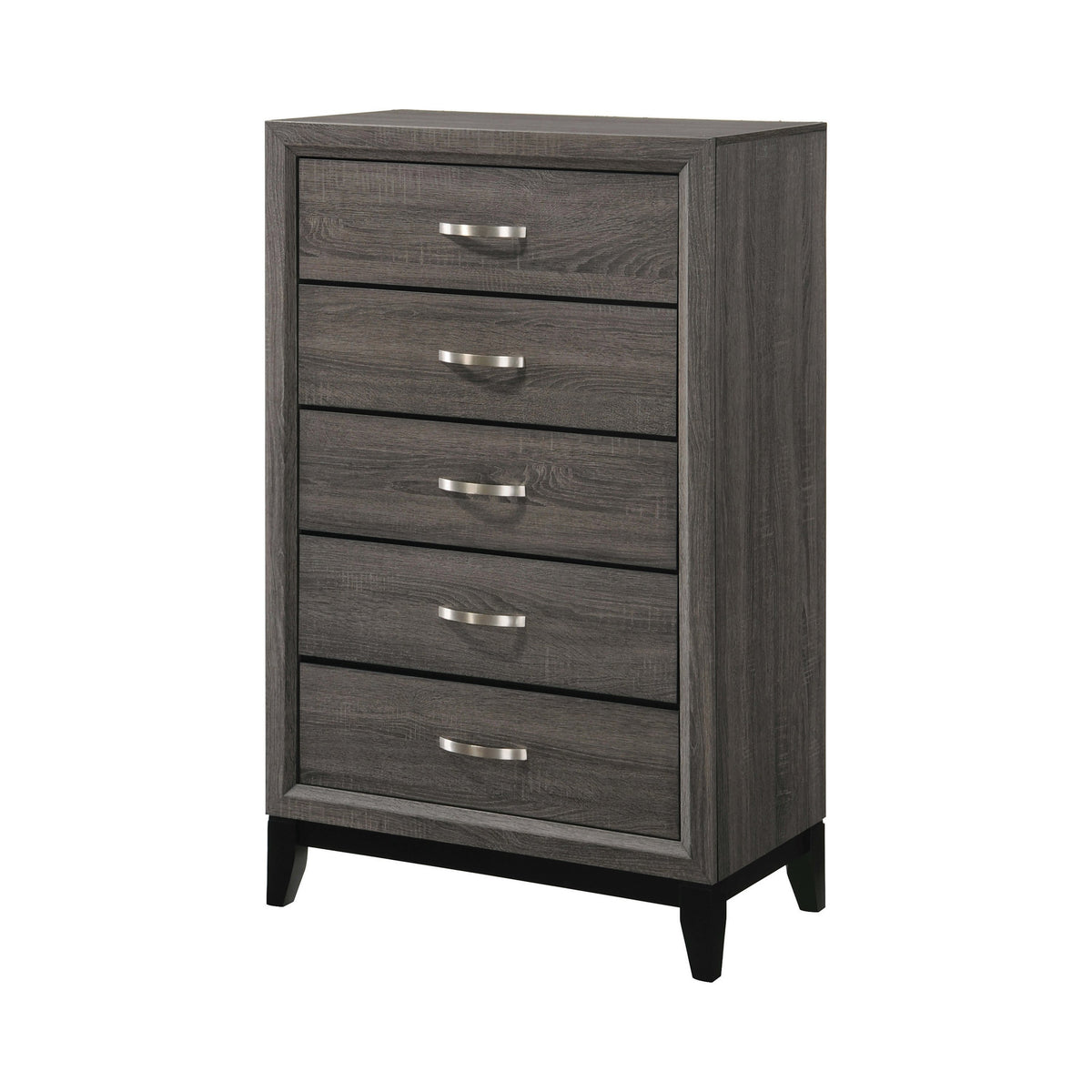 5 Drawer Transitional Chest with Chamfered Feet and Curved Handles, Gray - BM215483