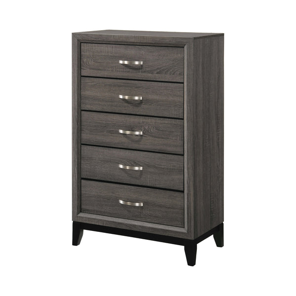 5 Drawer Transitional Chest with Chamfered Feet and Curved Handles, Gray - BM215483