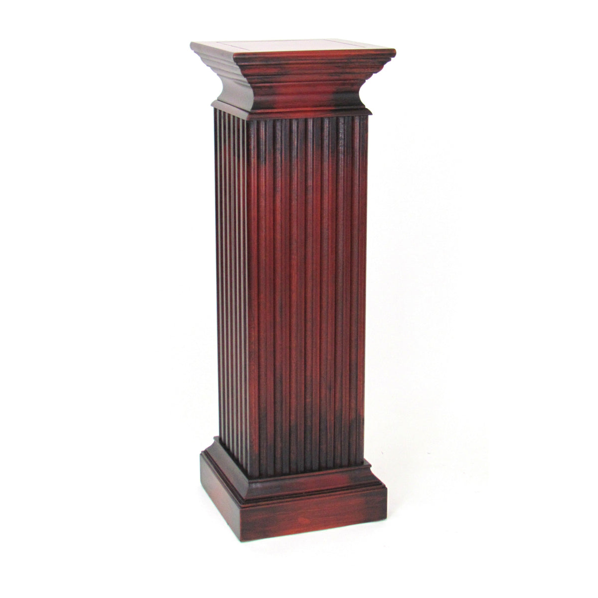 Square Shaped Column Pedestal with Reeded Design, Brown - BM215617
